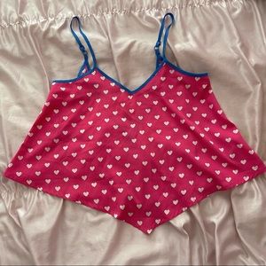 Delias pink with white hearts flowy cropped tank top